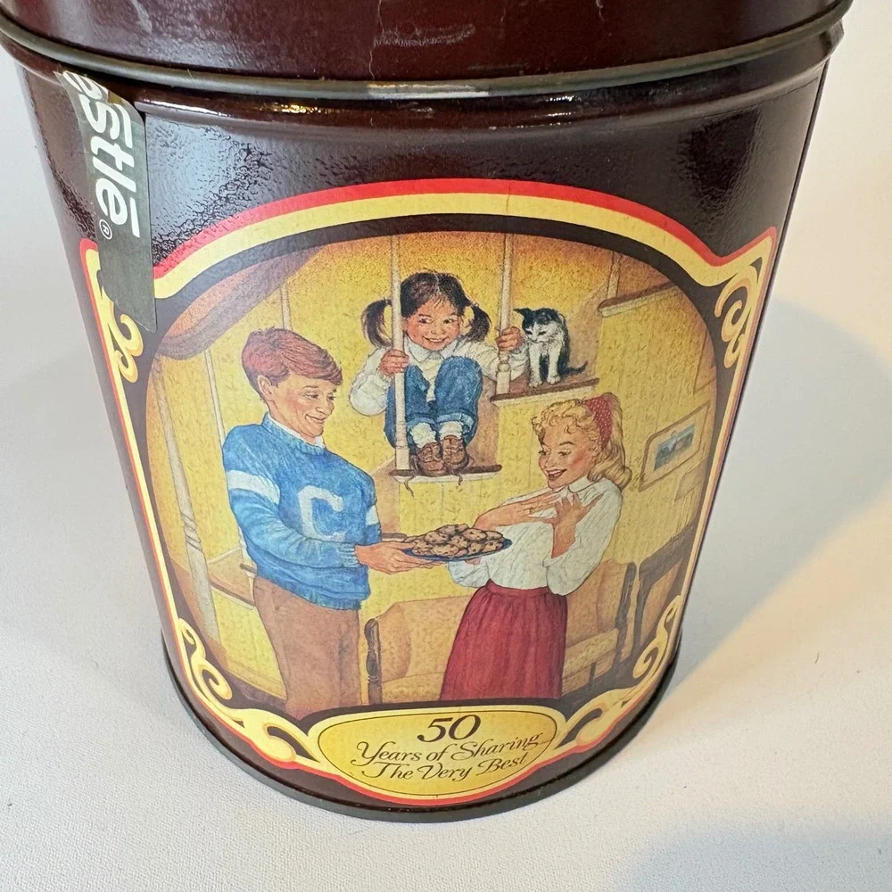 Vintage Nestle Toll House Morsels 50th Anniversary Tin Brown Cookie Tin